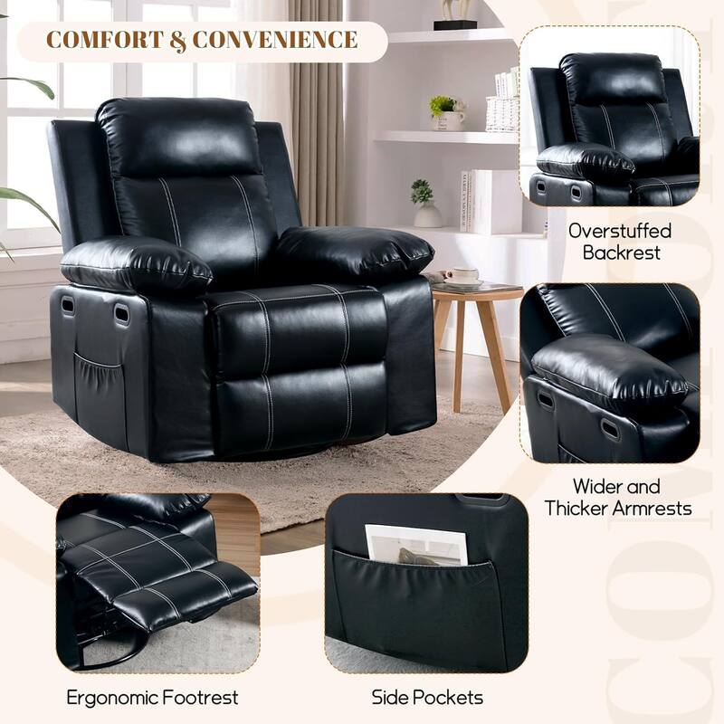 Massage Heating Swivel Manual Recline Chair with Side Pocket