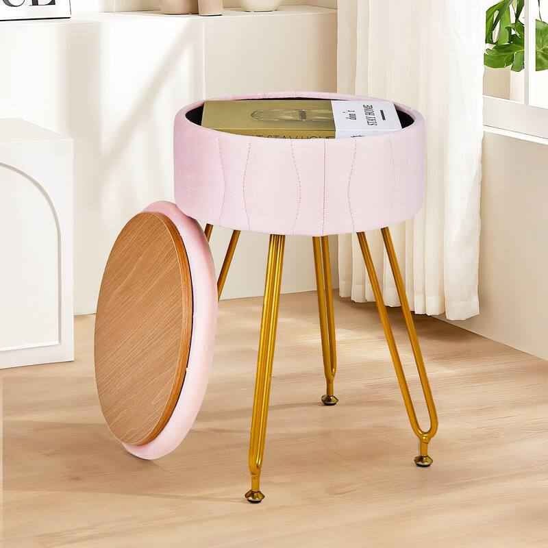 VECELO Multi-Functional Velvet Vanity Stool Chairs 18.5"H Tufted Small Stools with Metal Legs Modern Storage Footstool Ottomans
