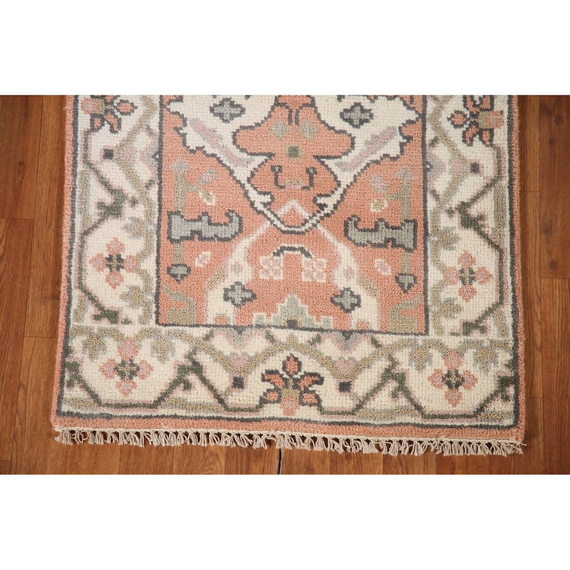 Floral Peach Oushak Style Runner Rug Hand-knotted Wool Carpet - 2'7"x 8'2"