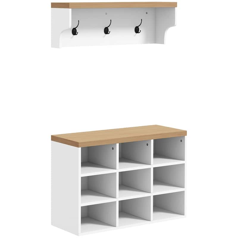 2-in-1 Coat Rack Shoe Bench Set - N/A