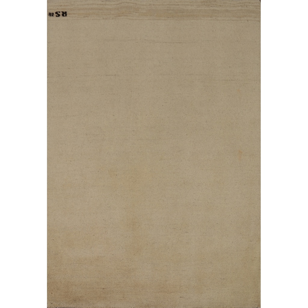 Beige Gold Modern Gabbeh Oriental Area Rug Hand-Knotted Wool Carpet - 4'1" x 5'9"