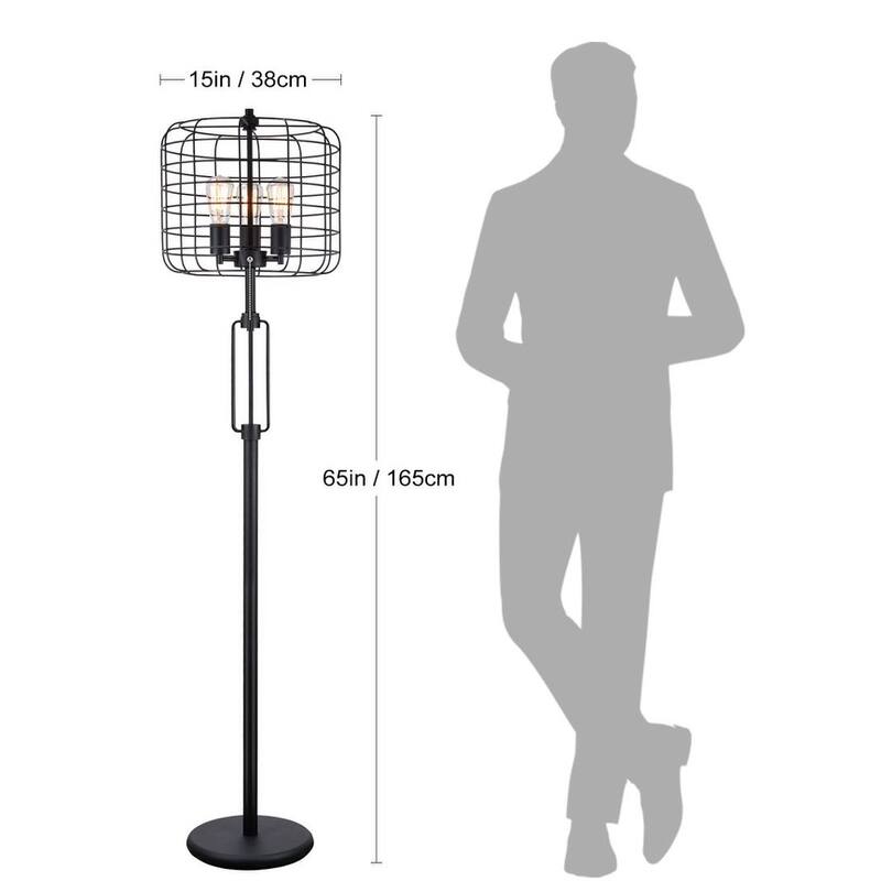 65"H black industrial wire cage floor lamp w/edison bulb