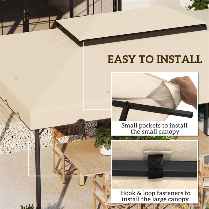 Cream White Replacement Canopy for Outsunny Gazebo Two Tier Polyester Roof with Eight Drainage Holes - 10' L x 10' W x 7.2' H