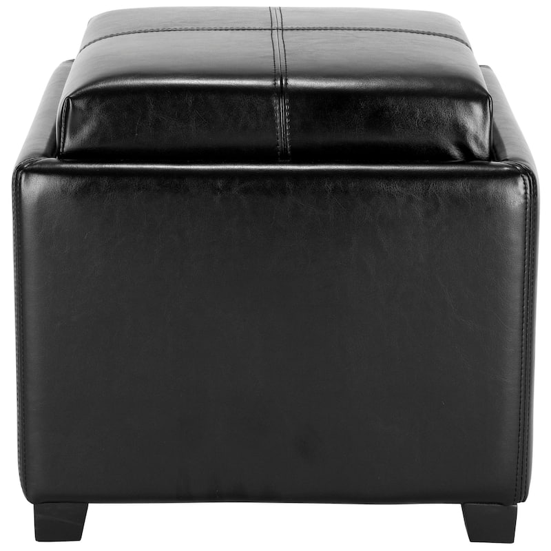 SAFAVIEH Lesia Storage Brown Leather Tray Ottoman
