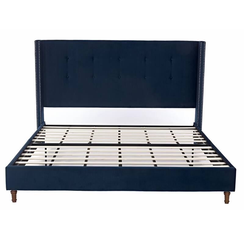 Upholstered Queen Bed with Nailhead Trim Wingback Headboard