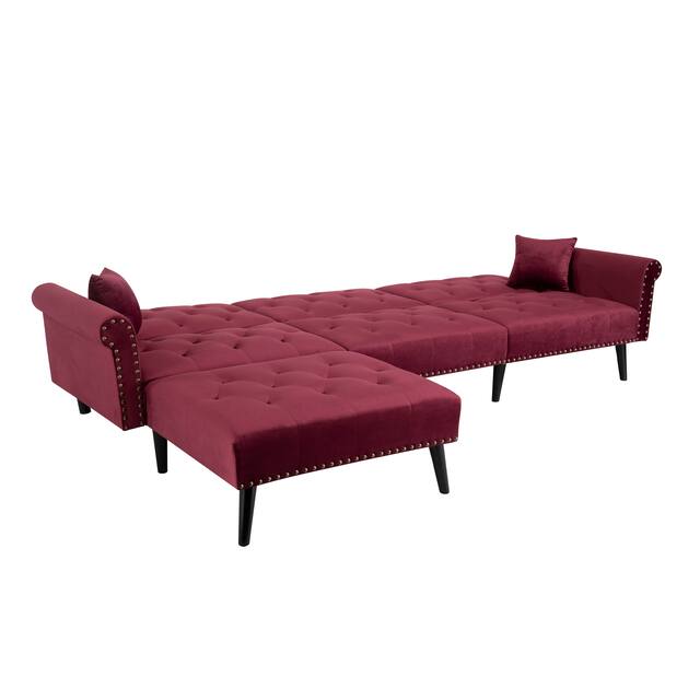 2 Pieces Convertible Reversible Sectional Sofa Velvet Sofa Sleeper Chaise