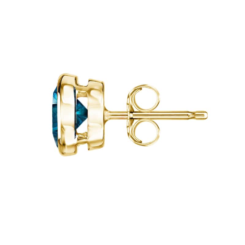 Auriya 14k Yellow Gold 1/4 to 2ctw Blue Diamond Stud Earrings Bezel-set (I1-I2)
