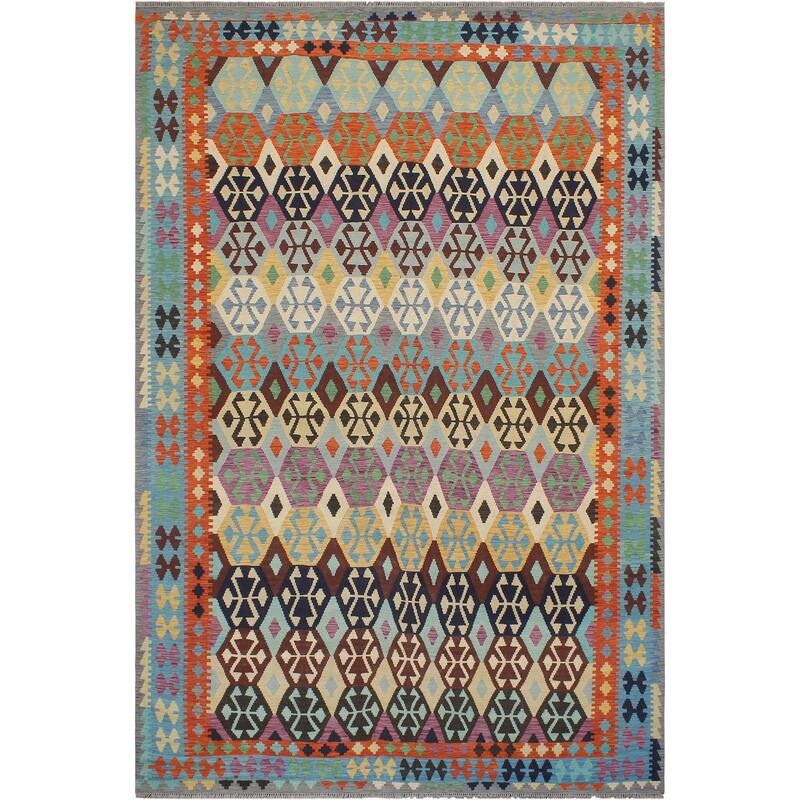Tribal Turkish Kilim Donn Rust Blue Hand-Woven Wool Rug - 8'4'' x 11'3''