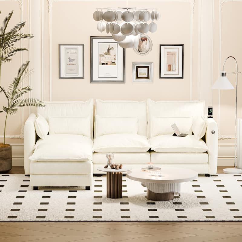 Modular Sectional Sofa L Shaped Couch, 3/4 Seat Sofa Set with Ottoman, Chenille Fabric