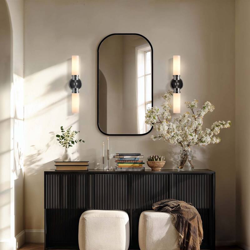 Howard Double Wall Sconce - Metal, Glass & Matte Black, Ivory White 2-Light Sconce for Living Room or Bathroom in Modern Style