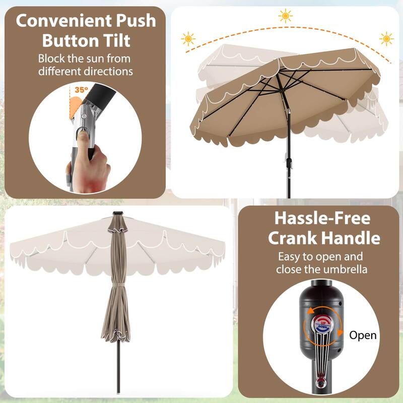 Costway 10 FT Solar Patio Umbrella with 24 LED Lights 8 Ribs & Tilt