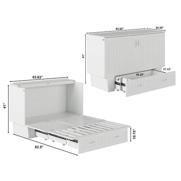 dimension image slide 1 of 10, Nantucket Murphy Bed Chest with Mattress and Built-in Charging Station