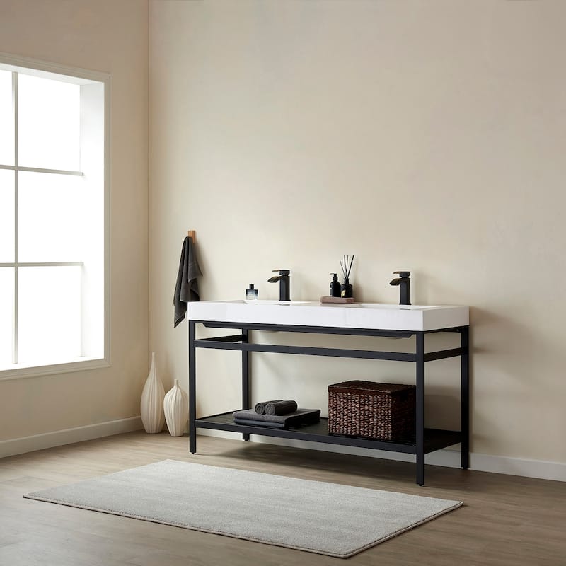 Ablitas 60M" Double Vanity in Metal with Stone Sink Top