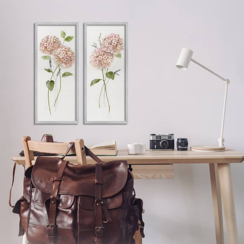 Stupell Pink Hydrangea Sprigs Framed Giclee Art Design By Nan (Set of 2)