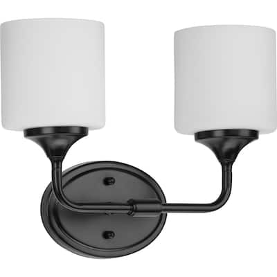Lynzie Collection Two-Light Matte Black Etched Opal Glass Modern Bath Vanity Light - 14.5 in x 5.625 in x 11.125 in