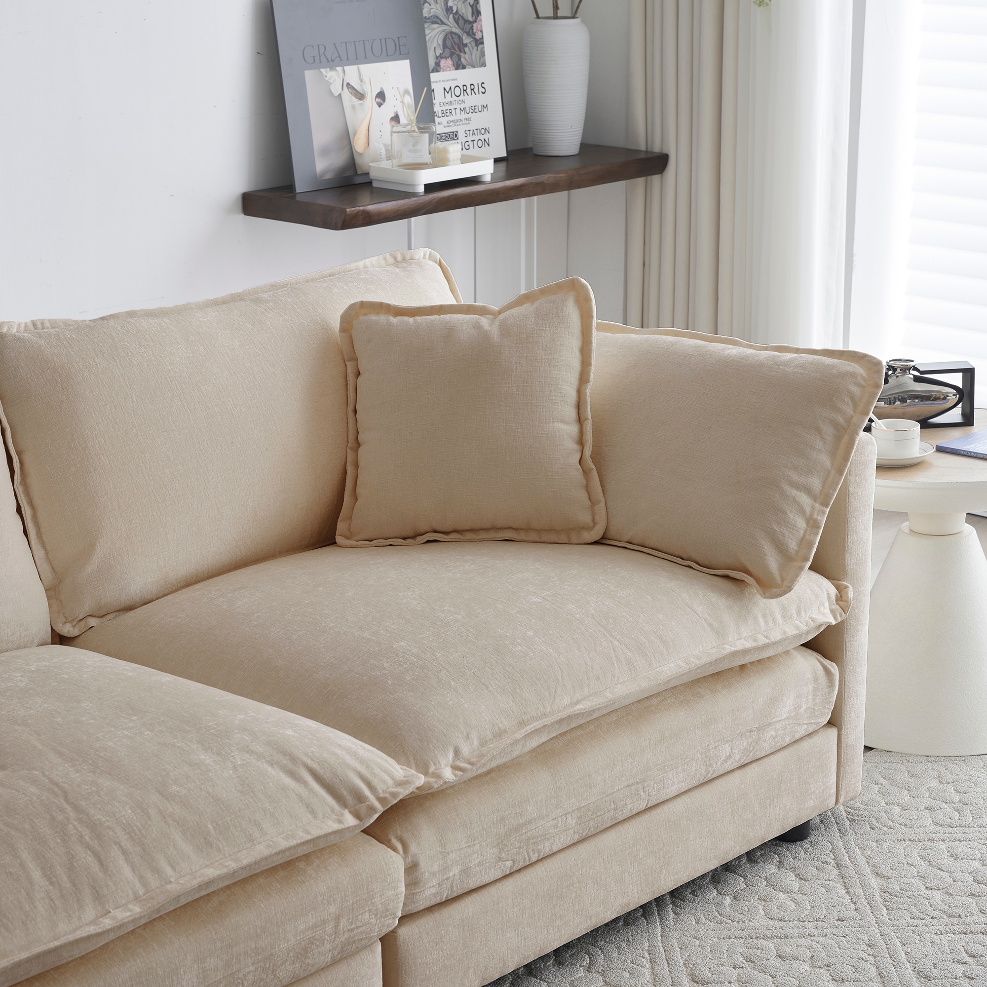 Chenille Upholstered Single Sofa Chair, Comfy Deep Single Seat Sofa, Reading Armchair with 1 Toss Pillow for Apartment, Bedroom