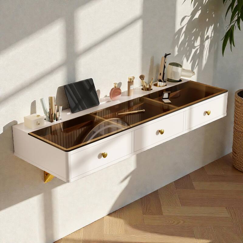 47'' Floating Vanity Shelf with Drawer, Wall-Mounted Makeup Desk, Space-Saving Floating Table for Bedroom & Bathroom