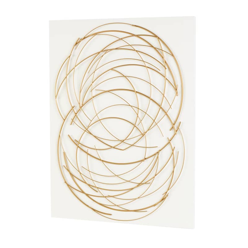Gold Metal Overlapping Circle Design Abstract Home Wall Decor with White Wood Backing