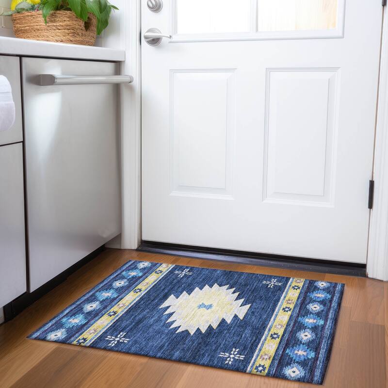 Premium Washable Super Soft Boho Tribal Mayfield Rug - Blue - 1' 8" x 2' 6" - Rectangle