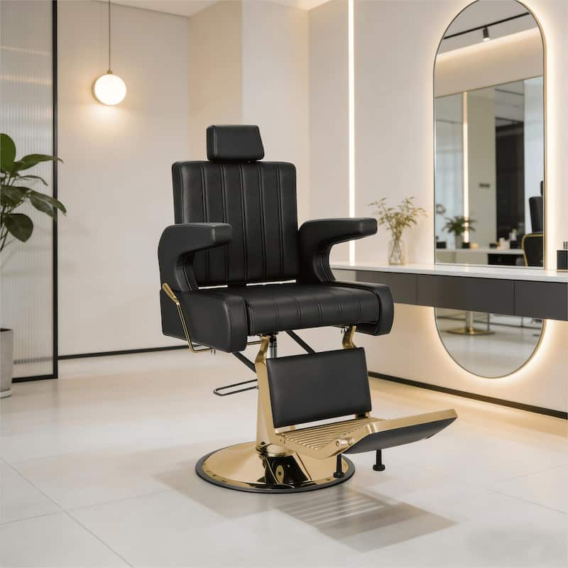 Heavy Duty Hydraulic Barber Chair Salon Chairs for Hair Stylist - Black/Gold