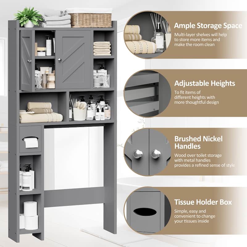 Over-The-Toilet Storage Cabinet – 2-Door Bathroom Organizer with Tissue Holder