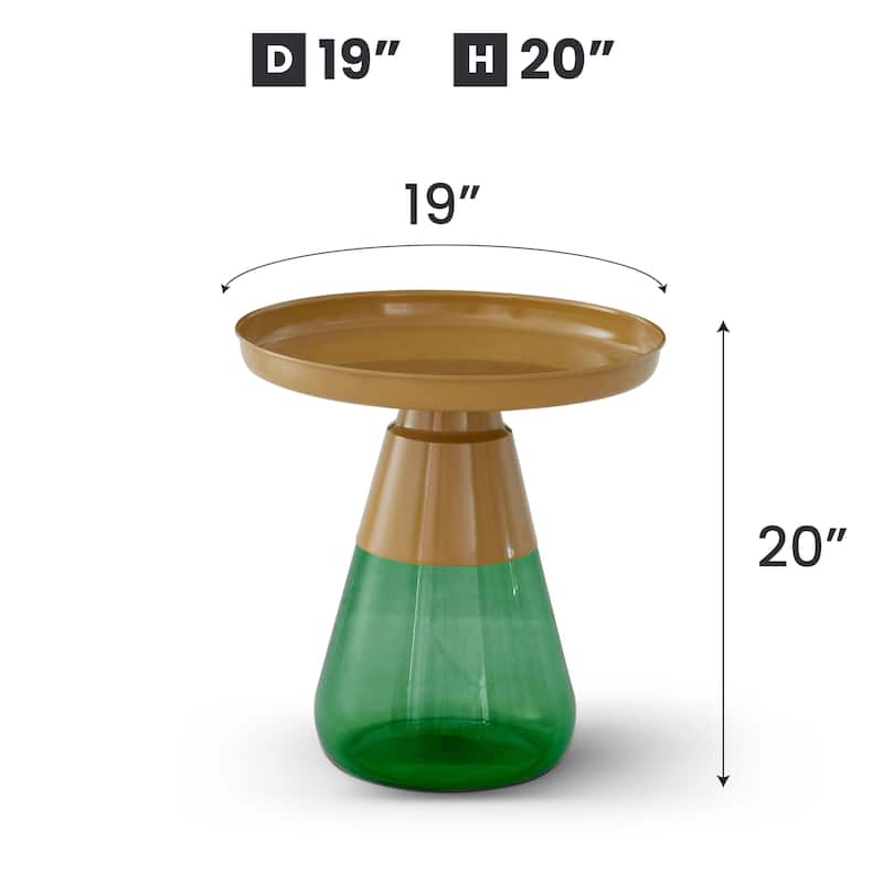 Green Titanium Coffee Table with Matte Gold Tray Top Round 19x20