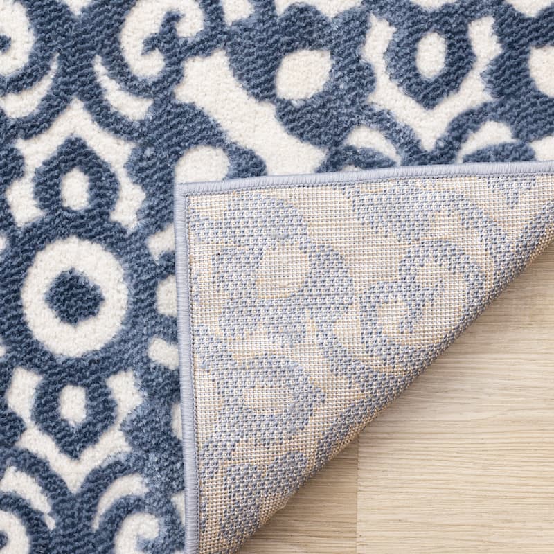 Blue Cream Traditional Indoor Area Rug