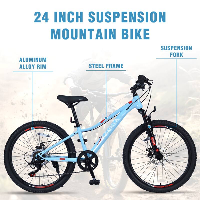 Comfort Mountain Cycling Bike, 24 Inch Shimano 6-Speed Bicycle with Suspension Fork, Steel Frame for Teens, 16 Years and Up