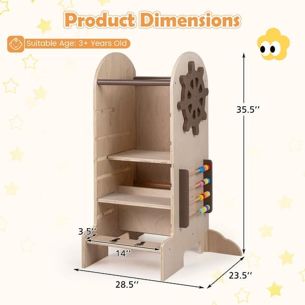 dimension image slide 1 of 2, Gymax Toddler Step Stool Kids Kitchen Standing Tower w/ Adjustable - Natural