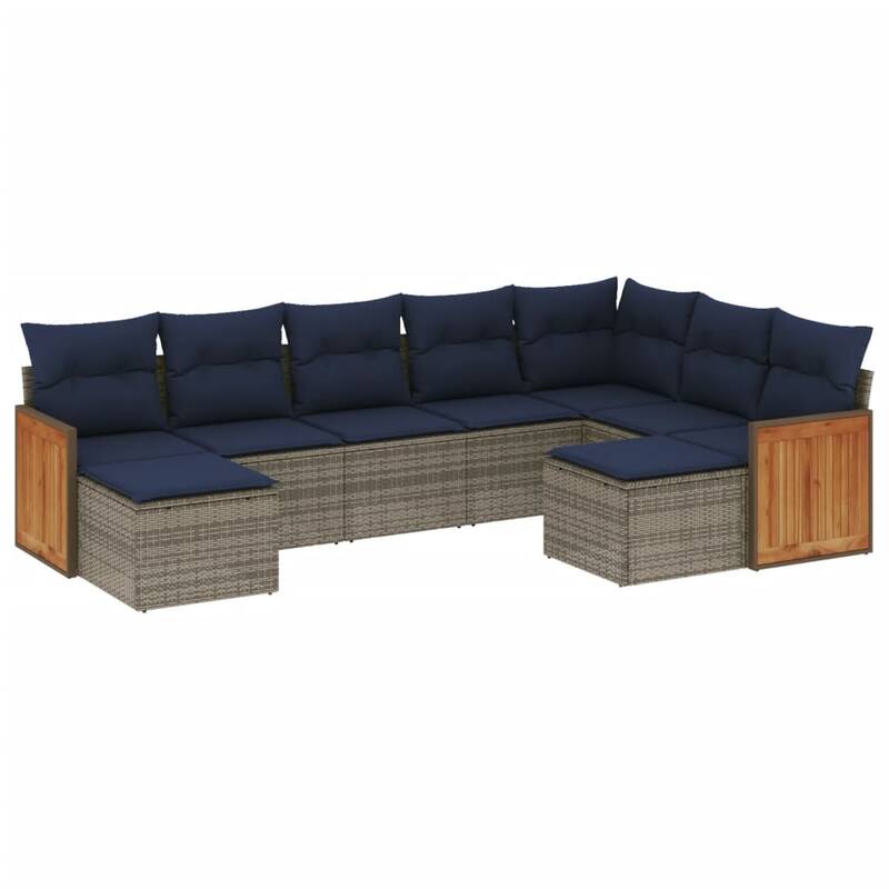 vidaXL 9/10 Piece Patio Sofa Set with Cushions Black/Gray Poly Rattan - 21.7 x 24.4 x 27.2
