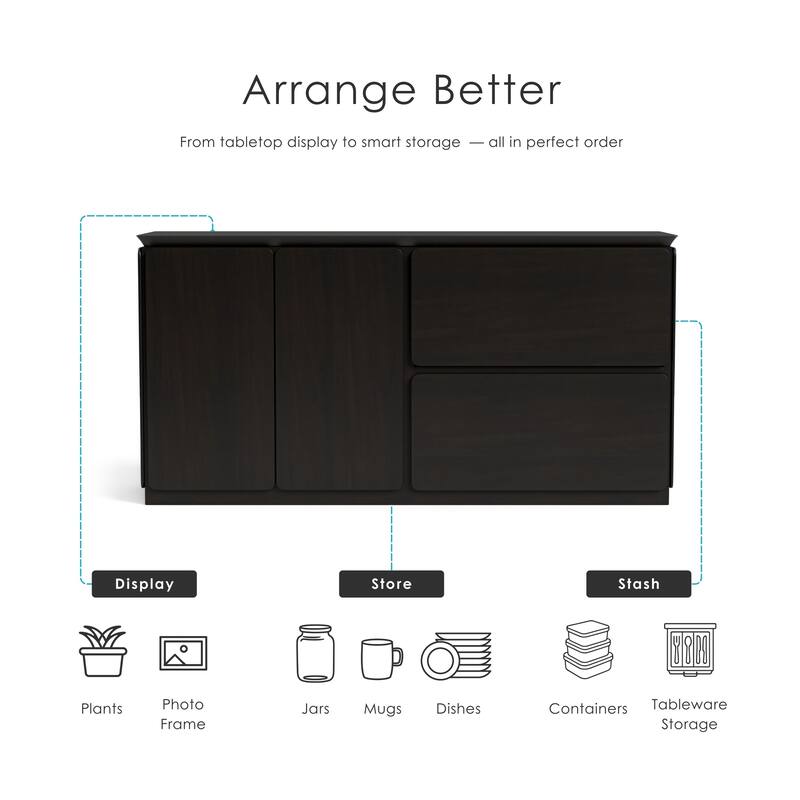 Furniture of America Abigail Mid-Century Modern Black Wenge Solid Wood Dining Server with Drawers and Shelves