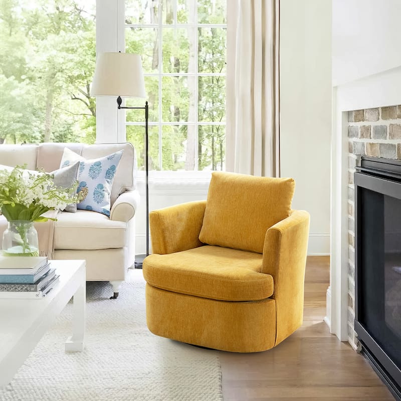 Modern Chenille Upholstered Swivel Accent Barrel Chair Set Modern Swivel Armchair for Living Room