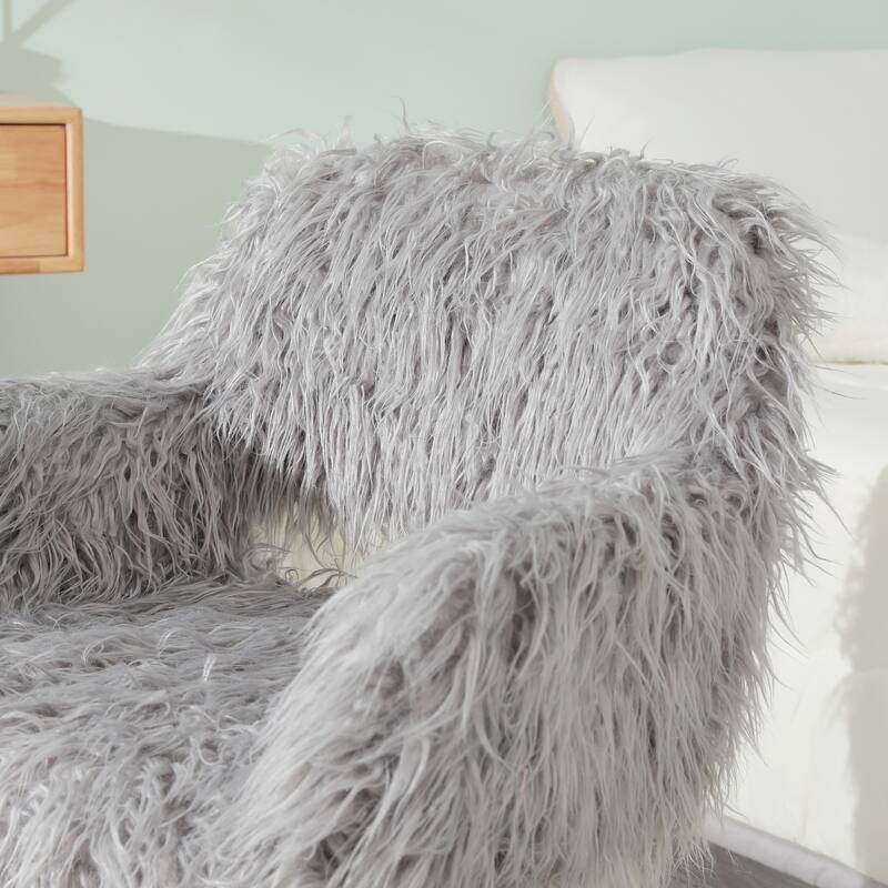 White Faux Fur Upholstered Make up Chair Side Dining Chair