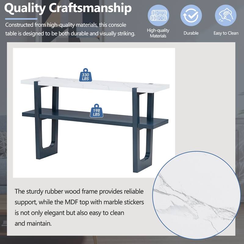 Elegant Console Table with Marble-Effect Top and Versatile Storage Solutions for Entryway and Living Room