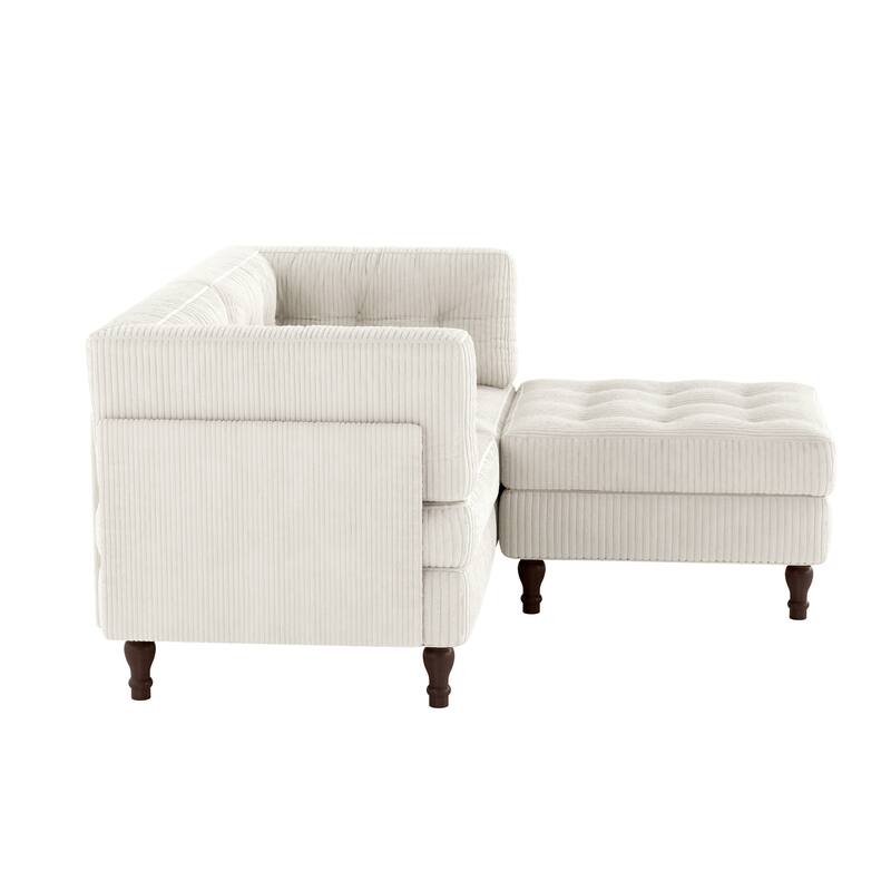 Corduroy Upholstered Modular Corner Sectional Sofa with Reversible Ottoman
