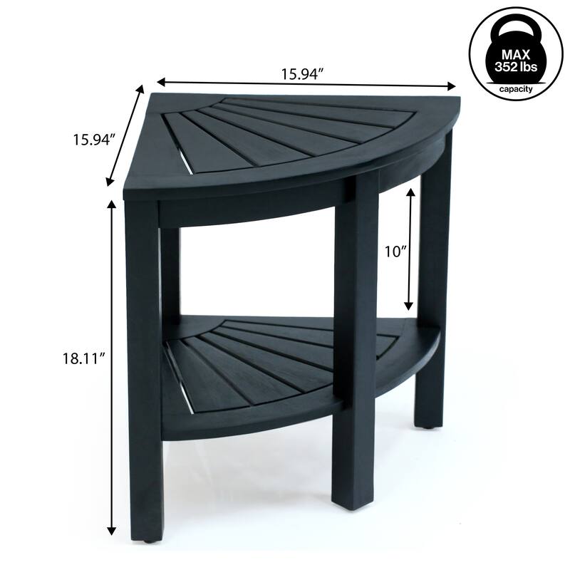 Maris 18" Solid Acacia Wood Indoor/Outdoor Corner Shower Bench with Shelf, By JONATHAN Y - 15.94L x 15.94W x 18.11H