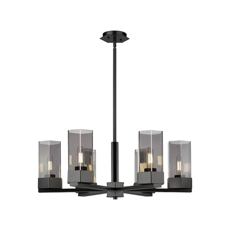 Innovations Lighting Claverack - 6 Light 9" Stem Hung Chandelier - Matte Black/Plated Smoke