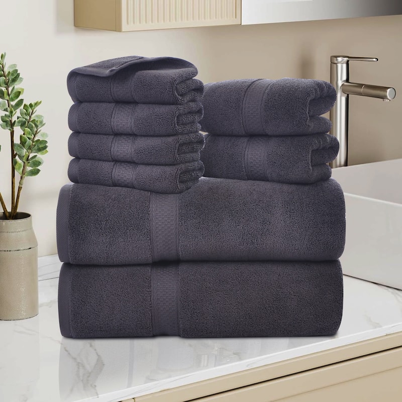 Extra Large 8 Pieces Bath Towel Set, 100% Cotton Highly Absorbent Towels for Bathroom