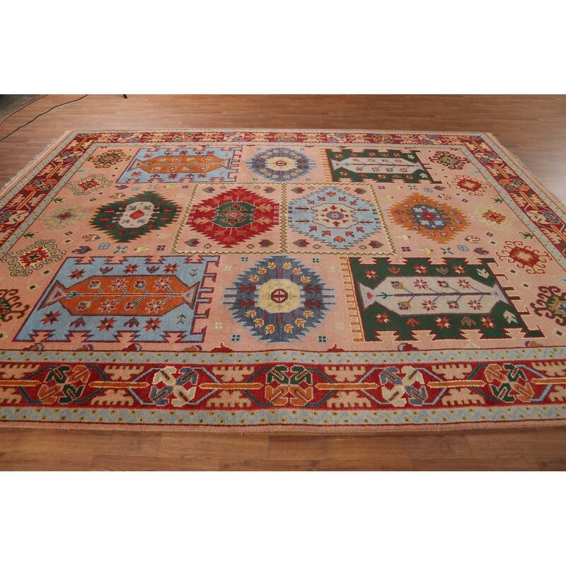 Geometric Kazak Oriental Area Rug Hand-Knotted Wool Carpet - 8'10"x 11'9"