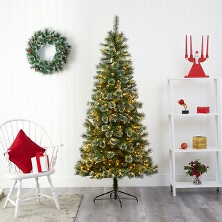 7' Wisconsin Slim Snow Tip Pine Christmas Tree w/400 LEDs - 39 inches x ...