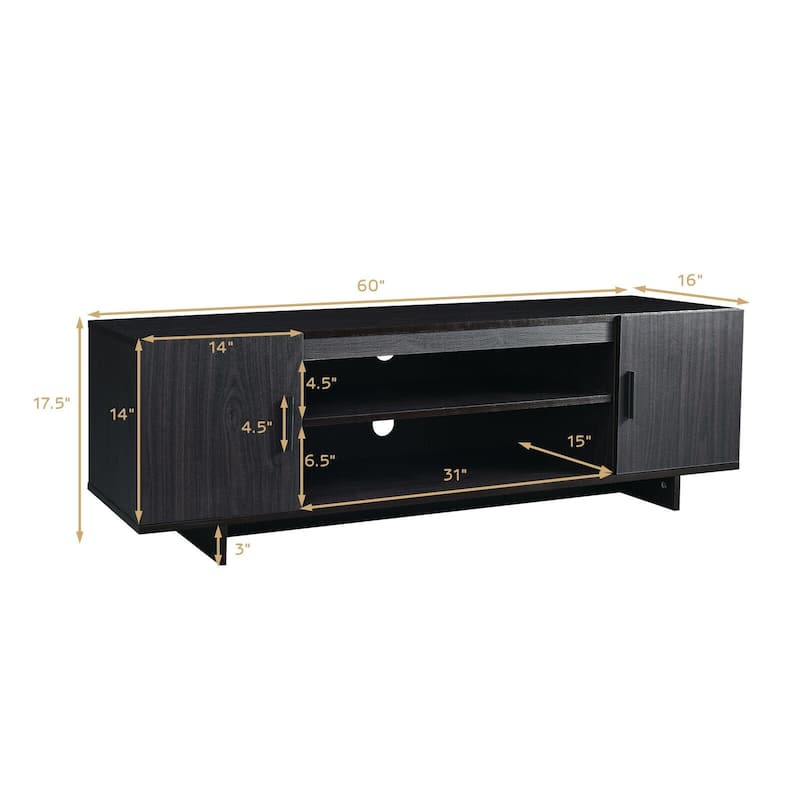 Modern TV Stand Media Entertainment Center for TV's up To 65" with Storage Cabinet - 60" x 16" x 17.5" (L x W x H)