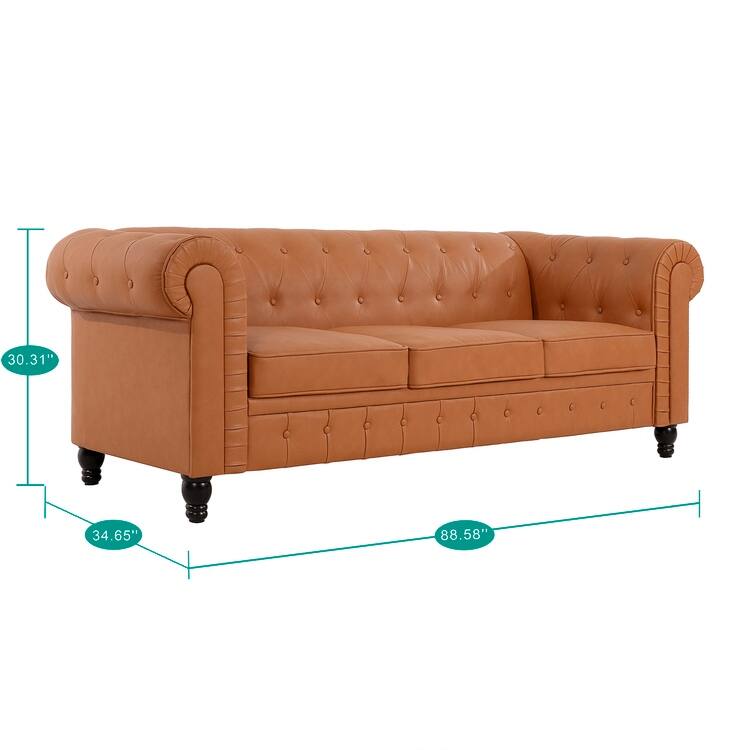 Everett Chesterfield 3-Piece Sectional Sofa Set - Rolled Arms & Button Tufted Cushions (Available in Multiple Variations)
