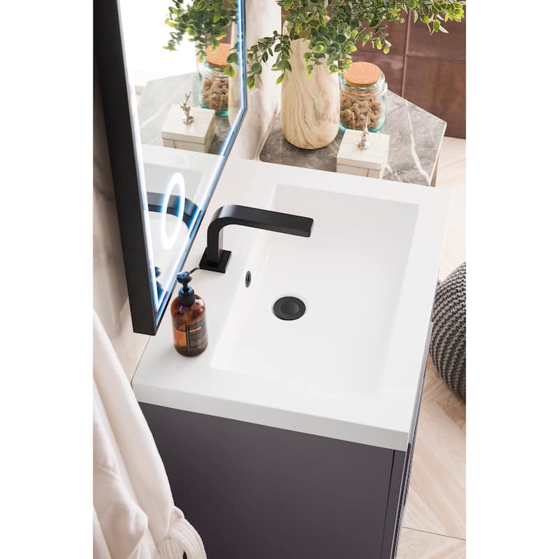 Alicante' 24" Single Vanity Cabinet, w/ White Glossy Composite Stone Countertop