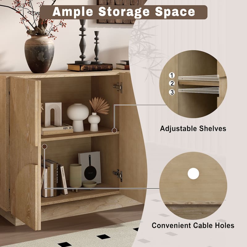 56" 4-Door Wood Sideboard Cabinet with Adjustable Shelves and Semi-Circular Handles, Buffet Storage Console