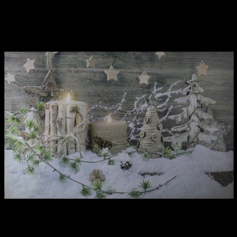 Country Rustic Winter Christmas LED Canvas Wall Art 23.5 x 15.5