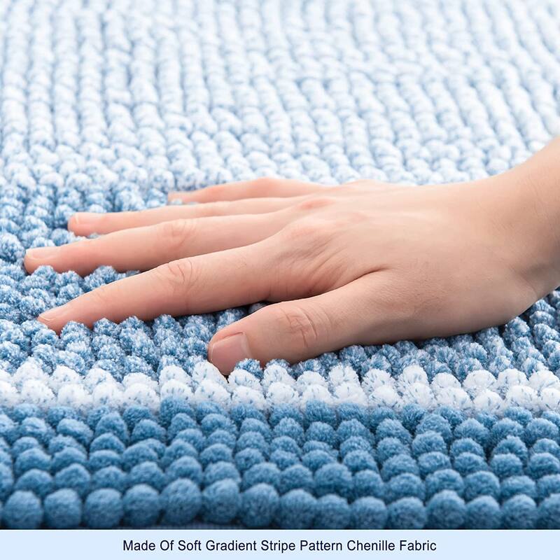 Subrtex Rugs Chenille Gradient Stripe Pattern Soft Plush Bath Rug Shower Water Absorbent Mat