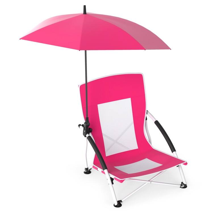 Metal Oxford Fabric Beach Chair with Umbrella and Carry Bag