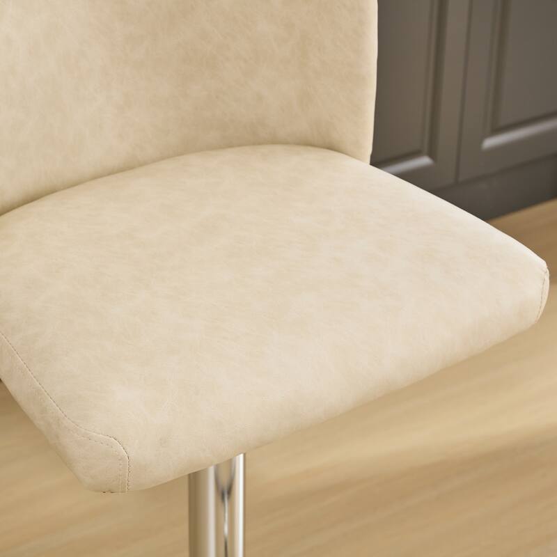 Modern PU Upholstered Bar Stools Set of 2, Swivel Barstools with Tufted Back, Adjustable Seat Height with Chrome Base