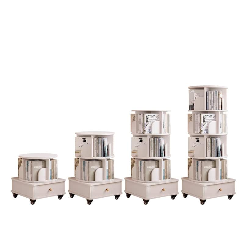 Rotating Bookshelf with Drawer,360 Display 5 Tier Bookshelf,Floor Standing Bookcase Storage Rack,Narrow Book Shelf Organizer