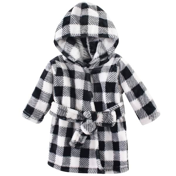slide 1 of 1, Hudson Baby Infant Plush Animal Bathrobe, Black Plaid, 0-9 Months - Black Plaid - 0-9 Months 0-9 Months - Black Plaid